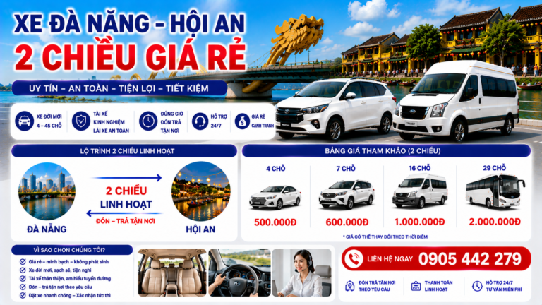 Xe Đà Nẵng Hội An 2 Chiều 250.000đ | Bảng Giá 08/2026